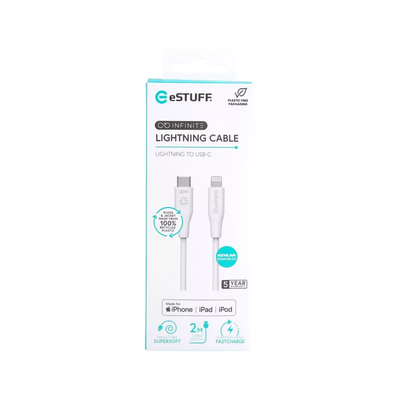 Kabel Lightning eSTUFF ES602270 3m USB C 2.4A Biały