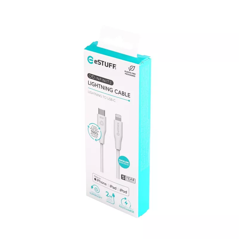 Kabel Lightning eSTUFF ES602270 3m USB C 2.4A Biały