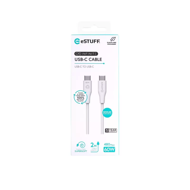 Kabel USB eSTUFF ES604270 2m USB C Biały USB 2.0 0,48 Gbit/s