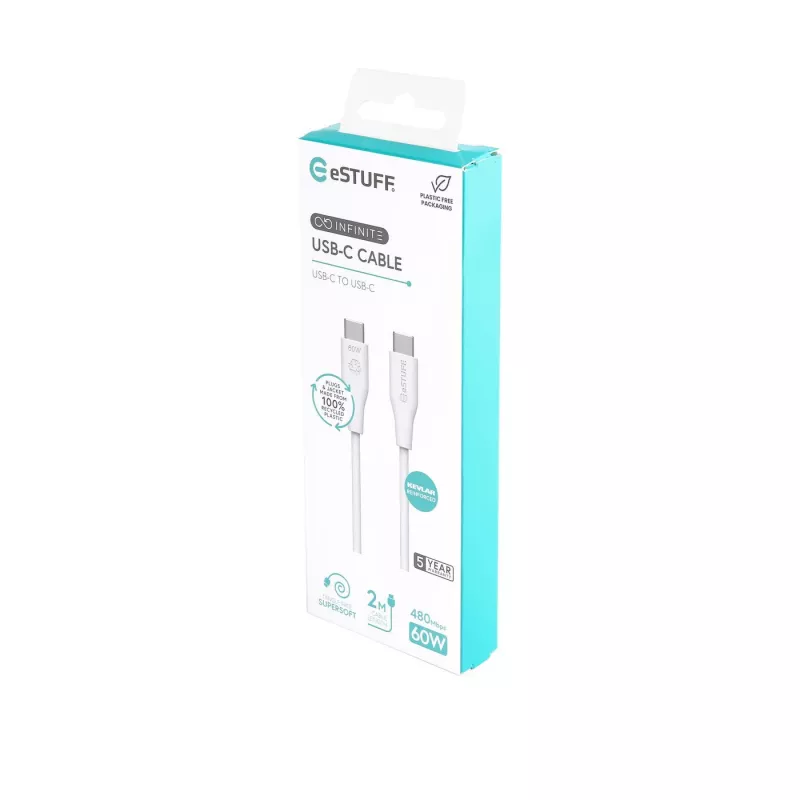 Kabel USB eSTUFF ES604270 2m USB C Biały USB 2.0 0,48 Gbit/s