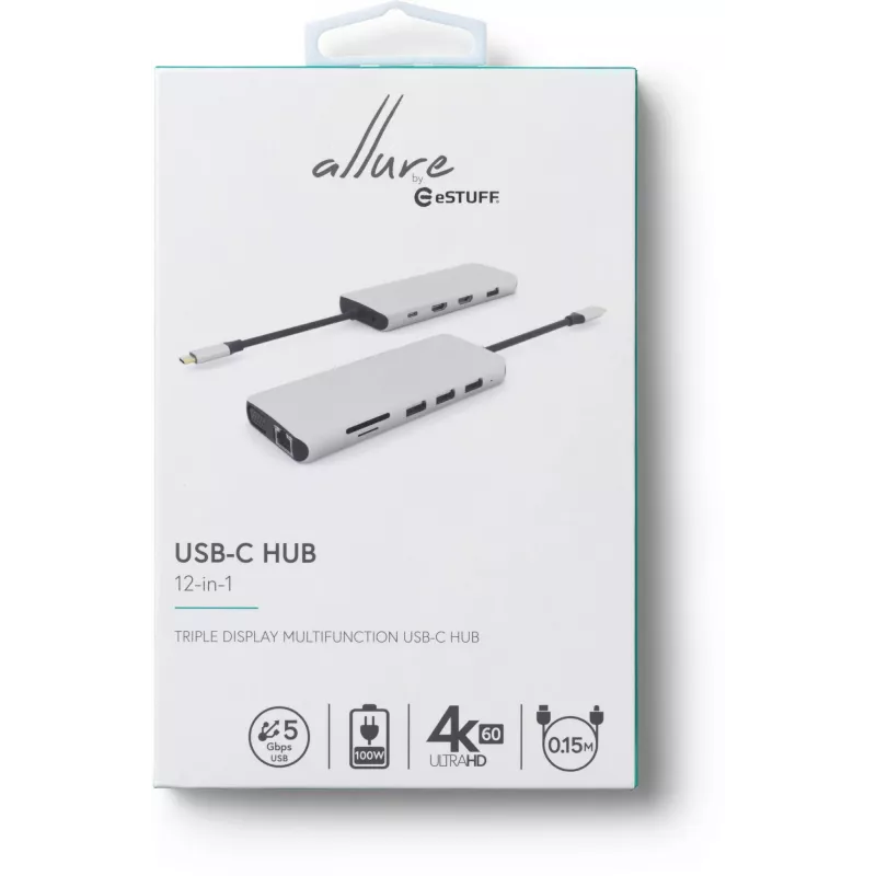 eSTUFF ES623009 hub interfejsowy USB 3.2 Gen 1 (3.1 Gen 1) Type-C 5000 Mbit/s szary