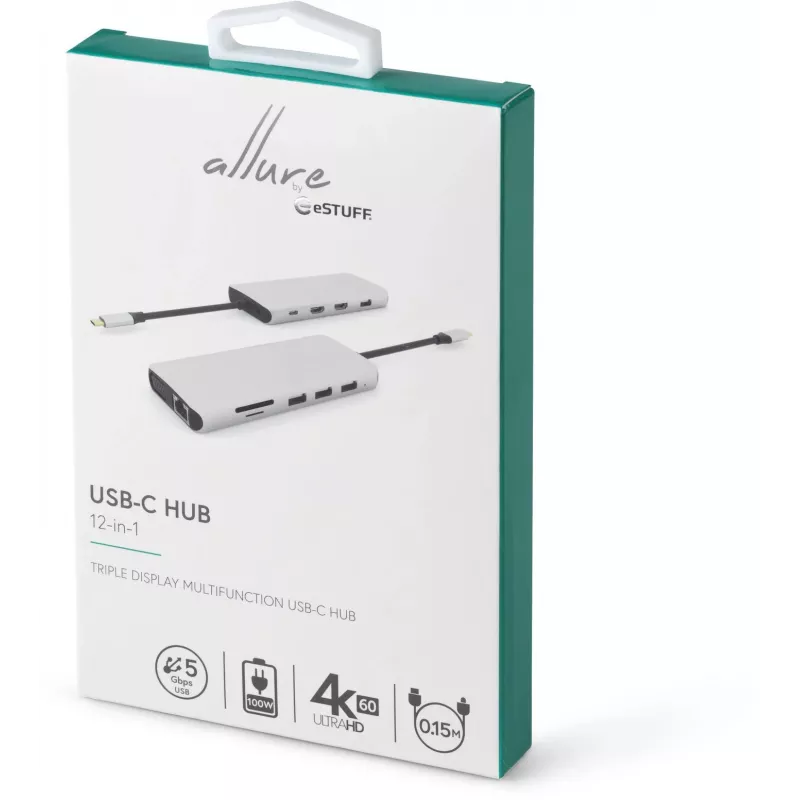 eSTUFF ES623009 hub interfejsowy USB 3.2 Gen 1 (3.1 Gen 1) Type-C 5000 Mbit/s szary