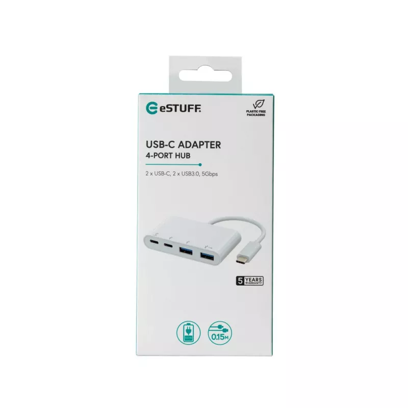 Koncentrator USB eSTUFF USB-C na 2 × USB 3.0 i 2 × USB-C 3.1 10000 Mbit/s biały