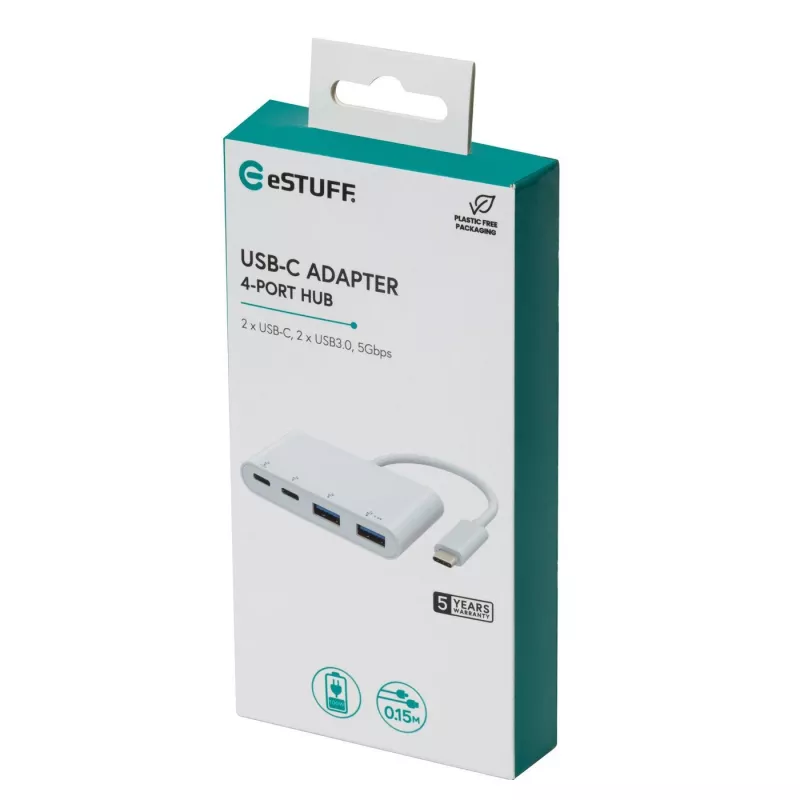 Koncentrator USB eSTUFF USB-C na 2 × USB 3.0 i 2 × USB-C 3.1 10000 Mbit/s biały
