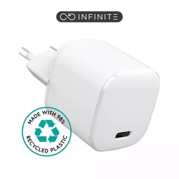 eSTUFF 100% plastik z recyklingu - Ładowarka domowa USB-C PD 3A 20W, wtyczka EU - Biała