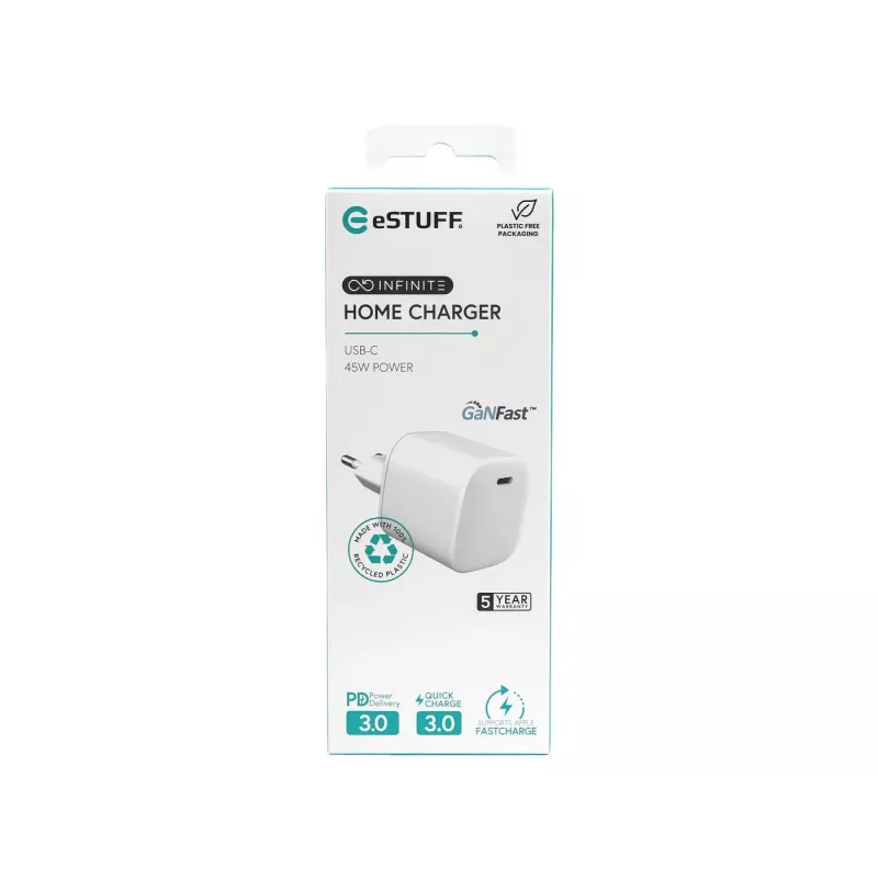 eSTUFF ES637045 Ładowarka do urządzeń mobilnych Smartfon Biały AC Szybkie ładowanie do użytku wewnętrznego