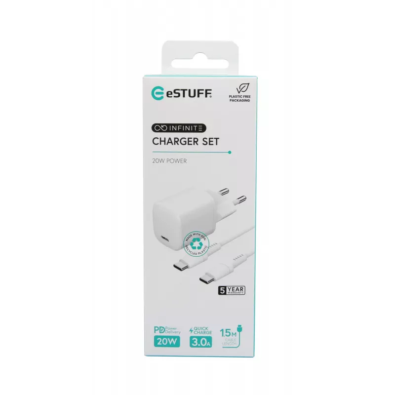 Ładowarka do urządzeń mobilnych eSTUFF ES637500 12V USB Type-C 1.5m Biała