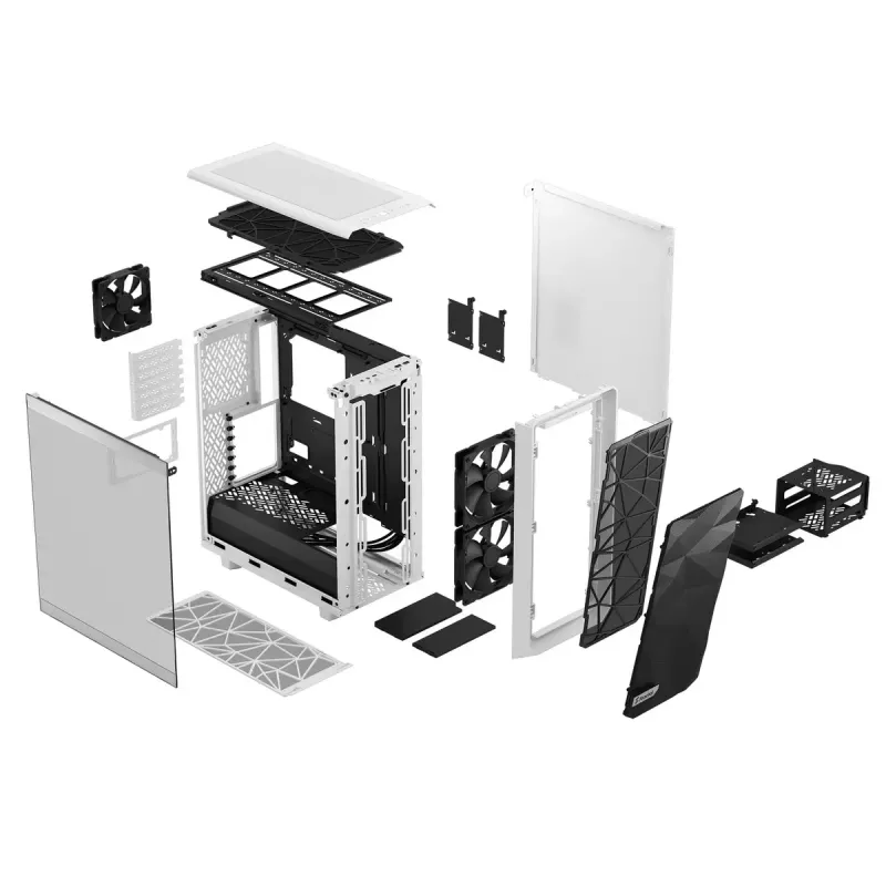 Obudowa PC Tower Fractal Design Meshify 2 Compact — Biała, obsługuje zasilacz ATX, 2x140mm przód, 1x120mm tył, napędy 2,5 cala/3,5 cala, 210×424×475 mm