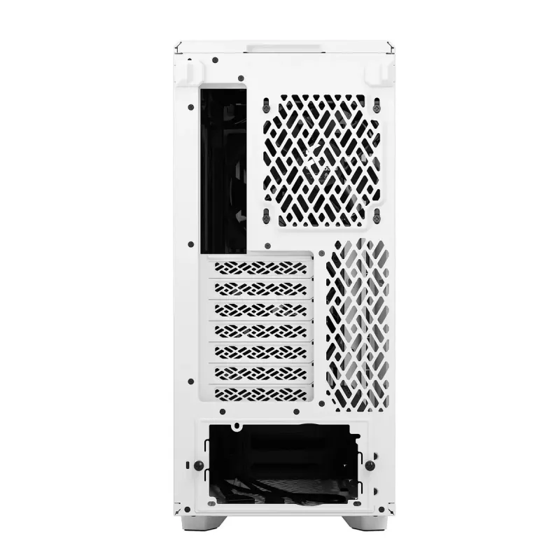 Obudowa PC Tower Fractal Design Meshify 2 Compact — Biała, obsługuje zasilacz ATX, 2x140mm przód, 1x120mm tył, napędy 2,5 cala/3,5 cala, 210×424×475 mm