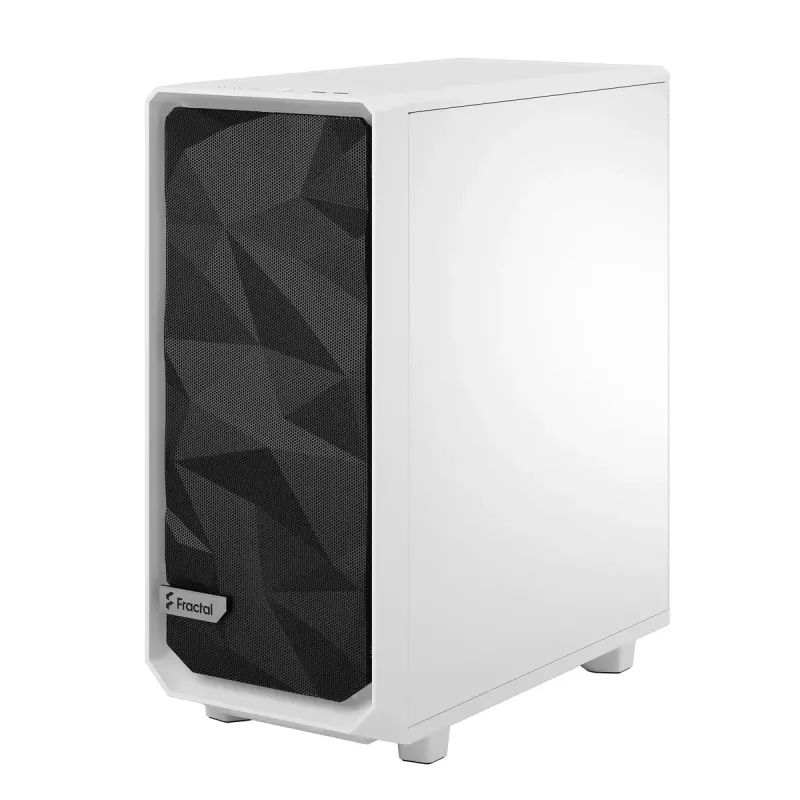 Obudowa PC Tower Fractal Design Meshify 2 Compact — Biała, obsługuje zasilacz ATX, 2x140mm przód, 1x120mm tył, napędy 2,5 cala/3,5 cala, 210×424×475 mm