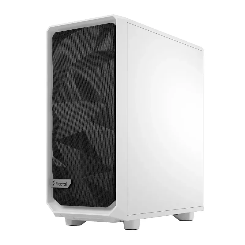 Obudowa PC Tower Fractal Design Meshify 2 Compact — Biała, obsługuje zasilacz ATX, 2x140mm przód, 1x120mm tył, napędy 2,5 cala/3,5 cala, 210×424×475 mm