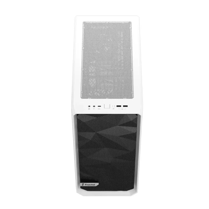 Obudowa PC Tower Fractal Design Meshify 2 Compact — Biała, obsługuje zasilacz ATX, 2x140mm przód, 1x120mm tył, napędy 2,5 cala/3,5 cala, 210×424×475 mm