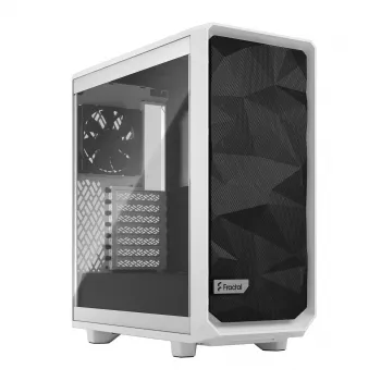 Obudowa PC Tower Fractal Design Meshify 2 Compact — Biała, obsługuje zasilacz ATX, 2x140mm przód, 1x120mm tył, napędy 2,5 cala/3,5 cala, 210×424×475 mm