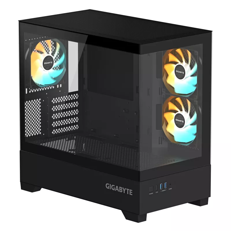 Obudowa PC GIGABYTE C201 PANORAMIC - Midi Tower, m-ATX, obsługa chłodnicy 360 mm, 3 fabrycznie zainstalowane wentylatory, USB 3.0, obsługa RGB Fusion