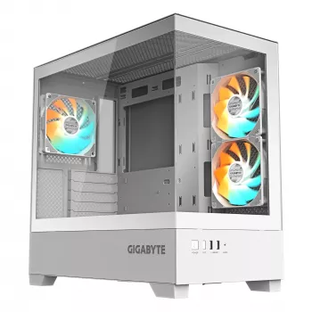 Obudowa PC GIGABYTE C201 PANORAMIC ICE - Mid Tower, m-ATX, wsparcie dla chłodnicy 360 mm, 3 fabrycznie zamontowane wentylatory, USB 3.0, obsługa RGB Fusion