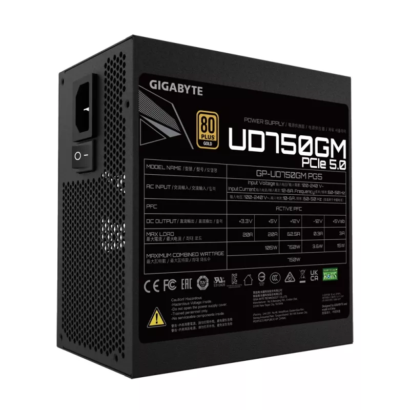 GIGABYTE UD750GM PG5 zasilacz 750 W 20+4 pin ATX ATX Czarny