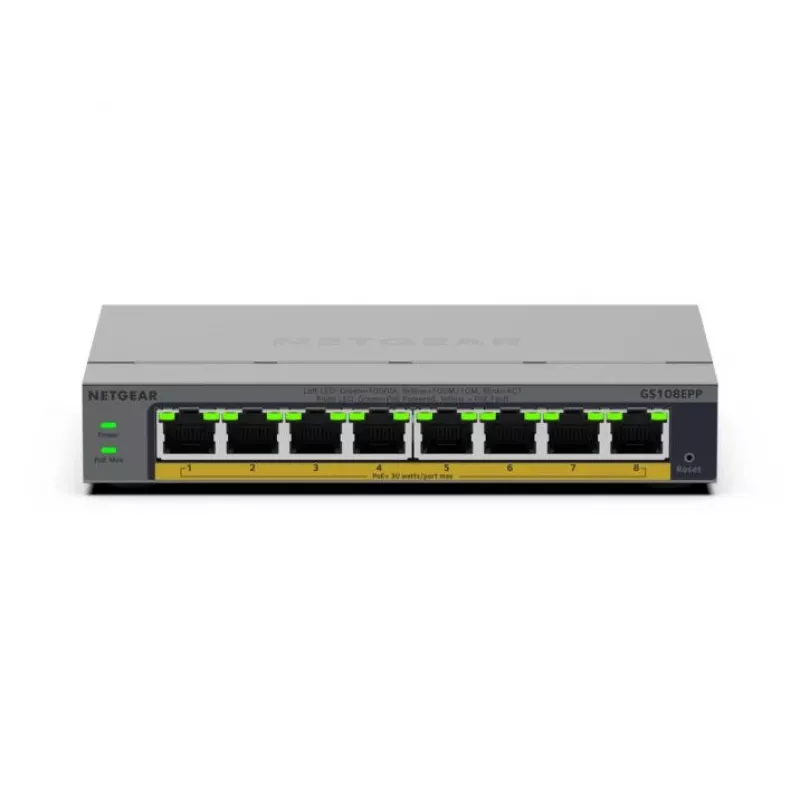 NETGEAR GS108EPP Niezarządzalny przełącznik Gigabit Ethernet (10/100/1000) Power over Ethernet (PoE) do montażu na biurku/ścianie Szary