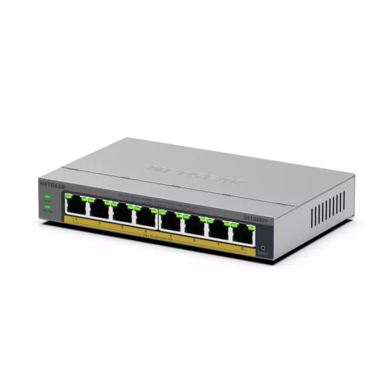 NETGEAR GS108EPP Niezarządzalny przełącznik Gigabit Ethernet (10/100/1000) Power over Ethernet (PoE) do montażu na biurku/ścianie Szary