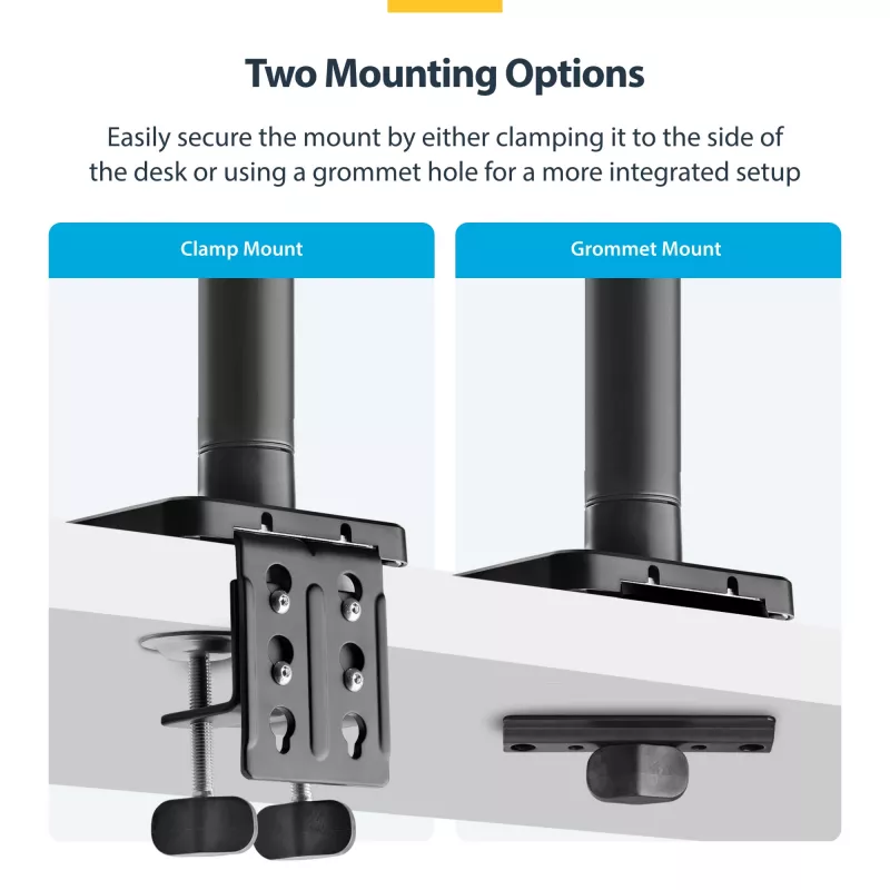 StarTech.com Uchwyt Biurkowy do Monitora do 49-calowych Zakrzywionych Ekranów Ultrawide 32:9, Ramię Sprężynowe Mechaniczne, Zacisk C/Przepust, Regulacja Beznarzędziowa, Maks. 44 funty/20 kg