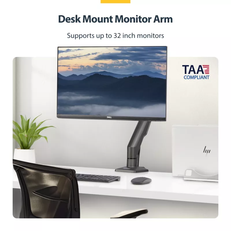StarTech.com Ramie montażowe do monitora na biurko, Do wyświetlacza do 32 cali, Maks. 22 funty/10 kg, VESA 75x75/100x100, Zacisk C, W pełni przegubowe, Sprężyna mechaniczna, Zgodny z TAA