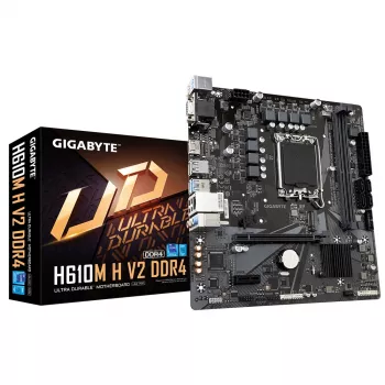 Płyta główna GIGABYTE H610M H V2 DDR4 - obsługuje procesory Intel Core 14. generacji, 6+1+1 hybrydowy cyfrowy VRM, do 3200MHz DDR4 (OC), 1xPCIe 3.0 M.2, GbE LAN, USB 3.2 Gen 1