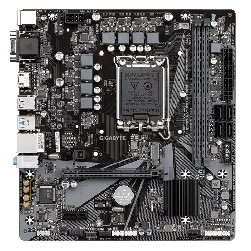 Płyta główna GIGABYTE H610M H V2 DDR4 - obsługuje procesory Intel Core 14. generacji, 6+1+1 hybrydowy cyfrowy VRM, do 3200MHz DDR4 (OC), 1xPCIe 3.0 M.2, GbE LAN, USB 3.2 Gen 1