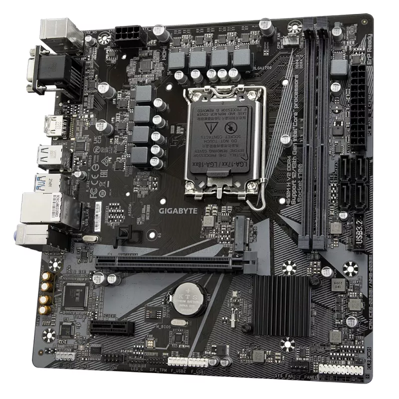 Płyta główna GIGABYTE H610M H V2 DDR4 - obsługuje procesory Intel Core 14. generacji, 6+1+1 hybrydowy cyfrowy VRM, do 3200MHz DDR4 (OC), 1xPCIe 3.0 M.2, GbE LAN, USB 3.2 Gen 1