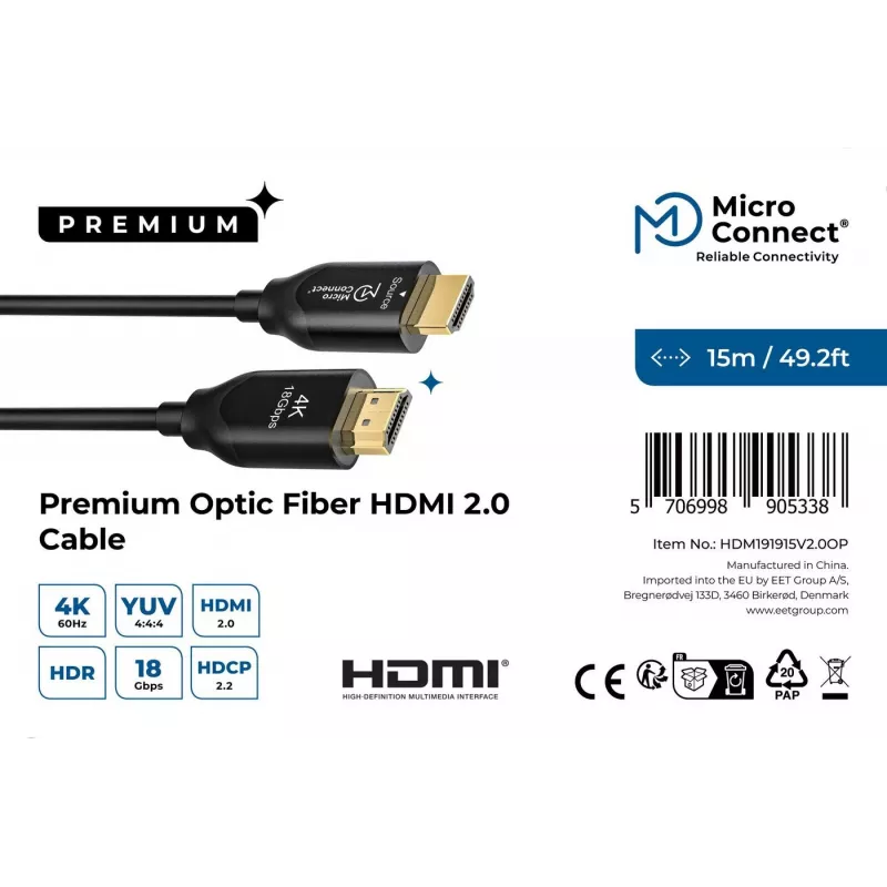 Microconnect Premium Optic HDMI kabel 15m