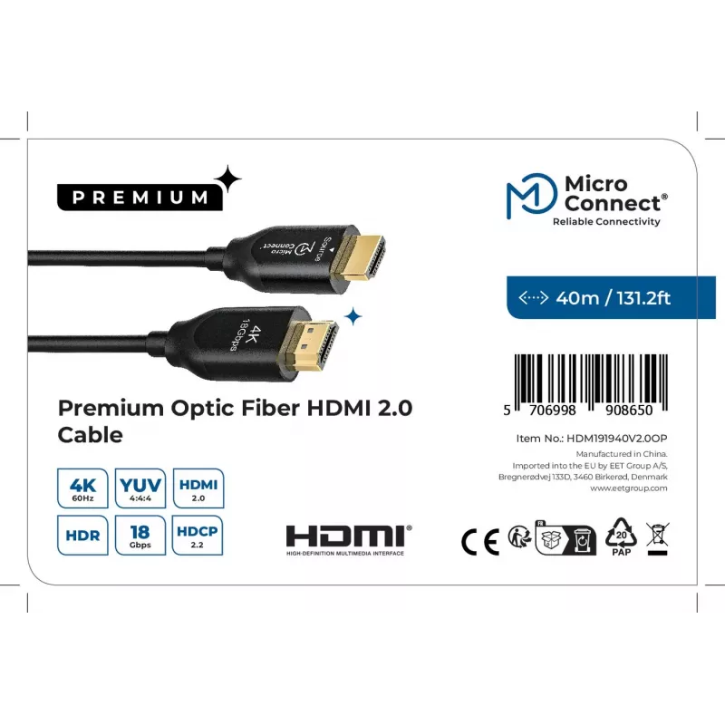 Microconnect Premium Optic HDMI kabel 40m