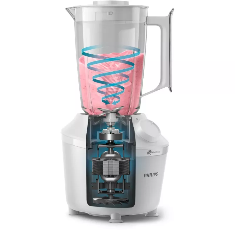 Blender stołowy Philips HR2041/00 — 450 W, plastikowy dzbanek 1,9 L, ostrza ze stali nierdzewnej, biały