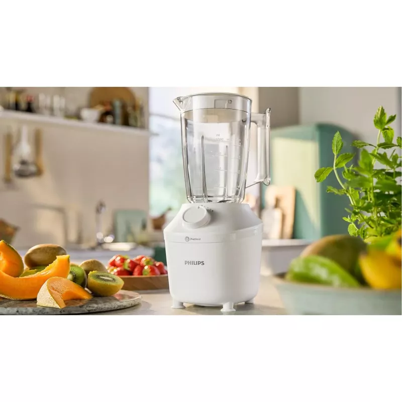 Blender stołowy Philips HR2041/00 — 450 W, plastikowy dzbanek 1,9 L, ostrza ze stali nierdzewnej, biały