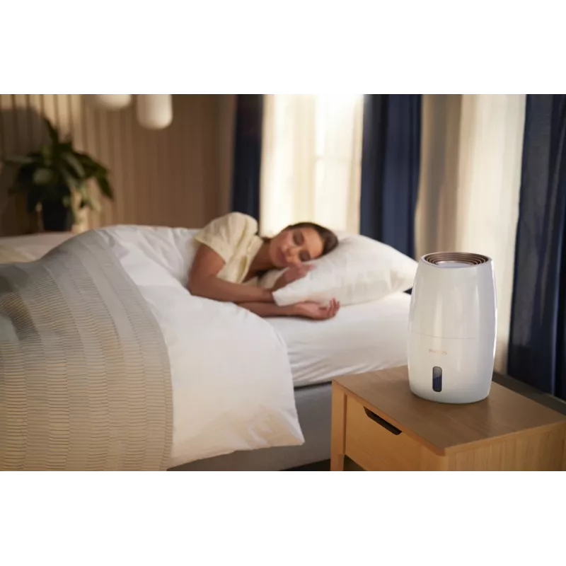 Nawilżacz powietrza Philips HU2716/10 — zbiornik 2 l, 17 W, 220–240 V, biało-różowe złoto, kompaktowy 220×220×350 mm