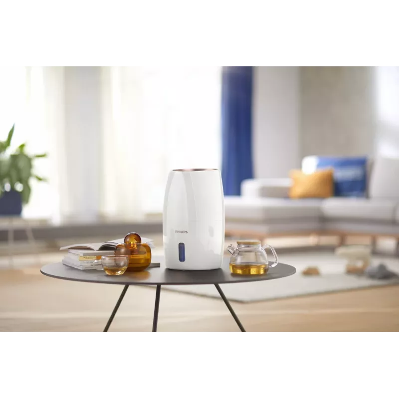 Nawilżacz powietrza Philips HU2716/10 — zbiornik 2 l, 17 W, 220–240 V, biało-różowe złoto, kompaktowy 220×220×350 mm