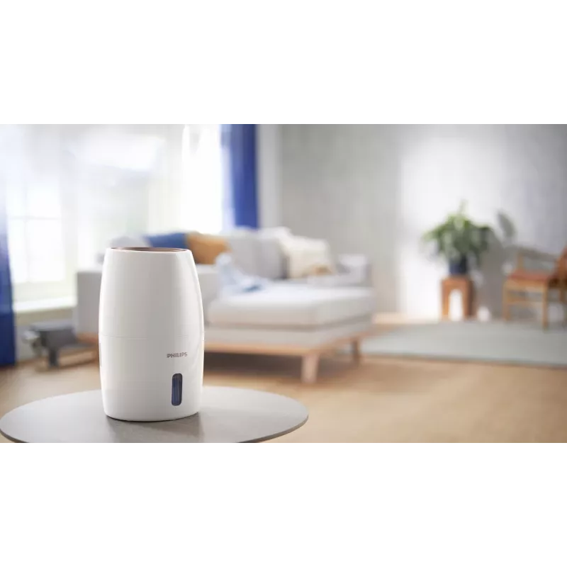 Nawilżacz powietrza Philips HU2716/10 — zbiornik 2 l, 17 W, 220–240 V, biało-różowe złoto, kompaktowy 220×220×350 mm
