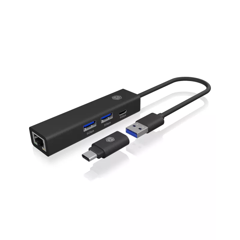 ICY BOX IB-HUB1439-LAN Wired USB 3.2 Gen 1 (3.1 Gen 1) Type-A Czarny