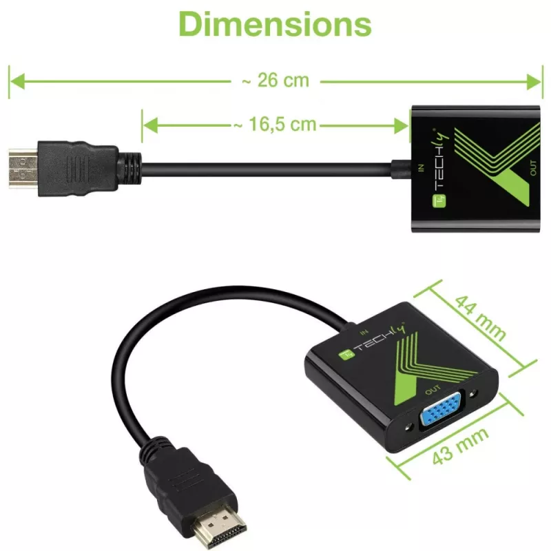 Techly Kabel konwerter adapter HDMI na VGA z audio IDATA HDMI-VGA2A