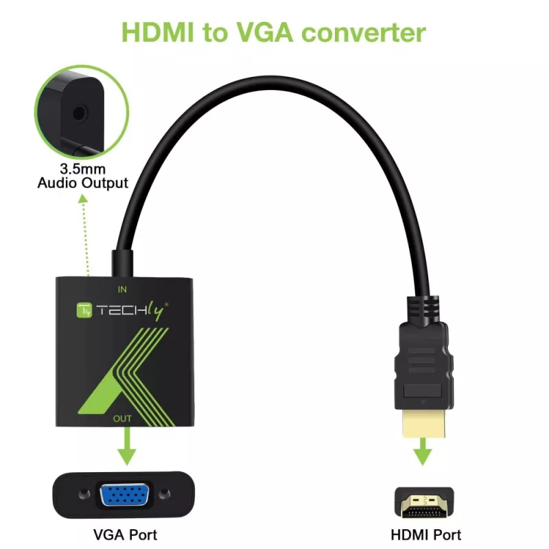Techly Kabel konwerter adapter HDMI na VGA z audio IDATA HDMI-VGA2A