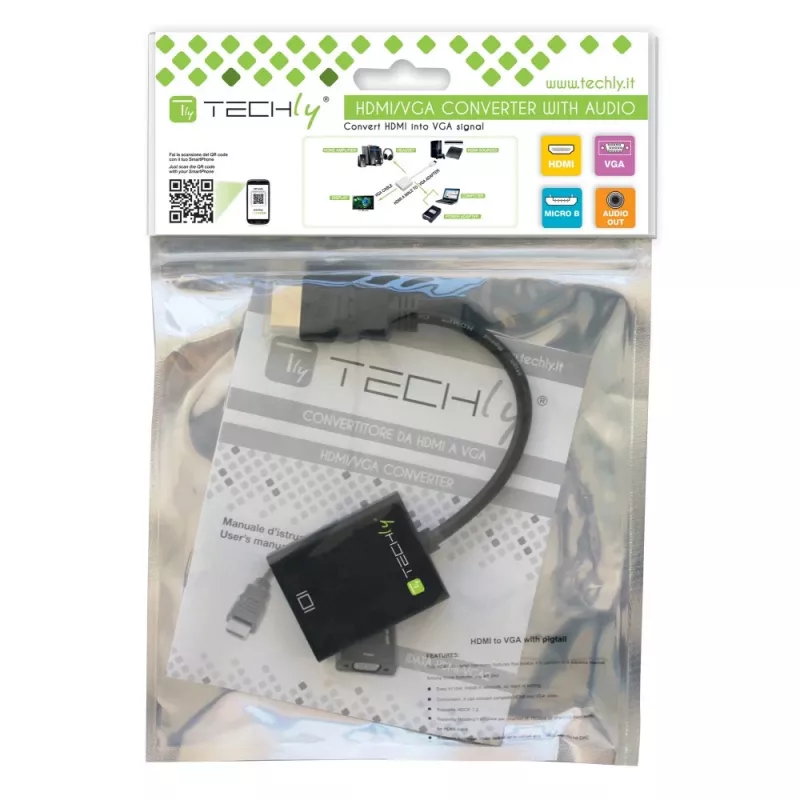 Techly Kabel Adapter Konwerter HDMI na VGA z Micro USB i Audio IDATA HDMI-VGA2AU