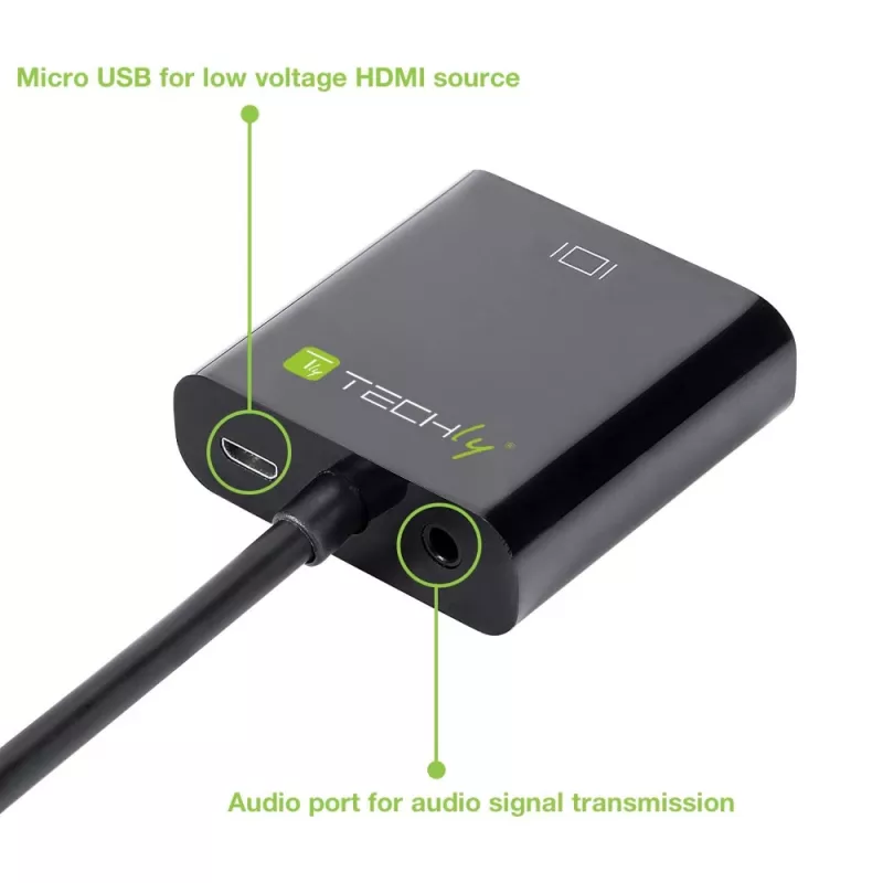 Techly Kabel Adapter Konwerter HDMI na VGA z Micro USB i Audio IDATA HDMI-VGA2AU