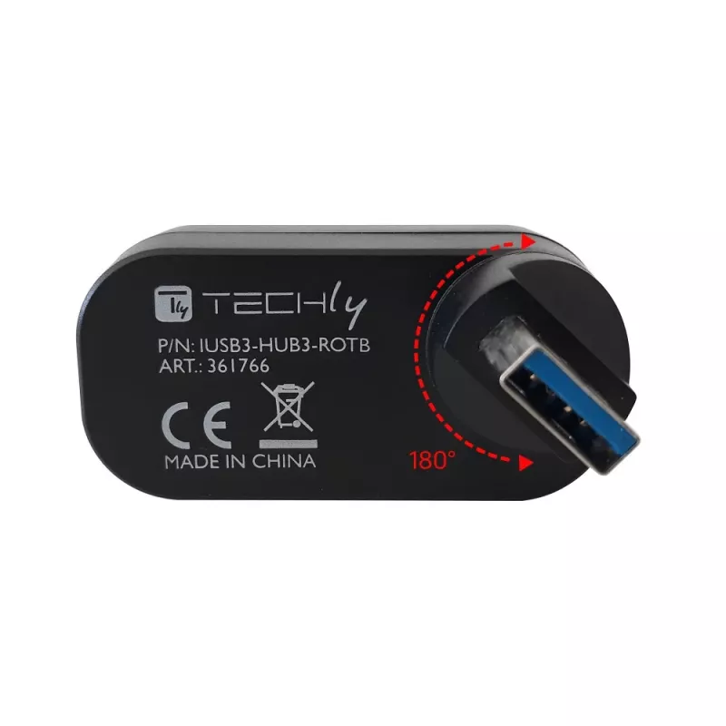 Techly IUSB3-HUB3-ROTB koncentrator interfejsu USB 3.2 Gen 1 (3.1 Gen 1) Type-A 5000 Mbit/s Czarny