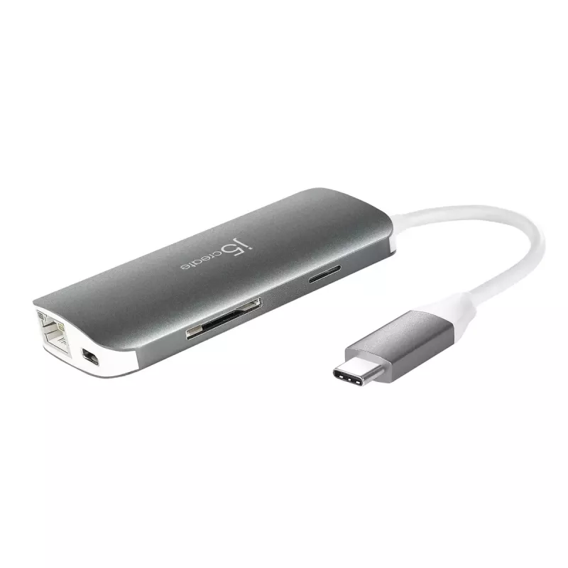 j5create JCD383 USB-C™ 9-w-1 Adapter Multifunkcyjny, Srebrny i Biały