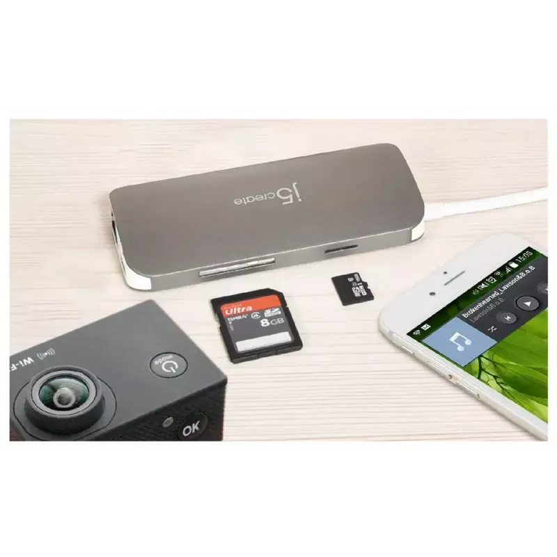 j5create JCD383 USB-C™ 9-w-1 Adapter Multifunkcyjny, Srebrny i Biały