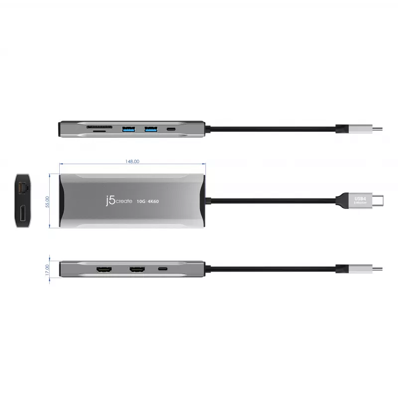 j5create JCD397-N 4K60 Elite USB-C Multi-Monitor Mini Dock przewodowy USB 3.2 Gen 1