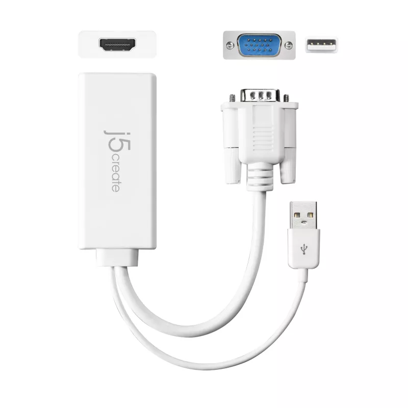 j5create JDA214 Adapter wideo i audio VGA na HDMI biały 0,176 m