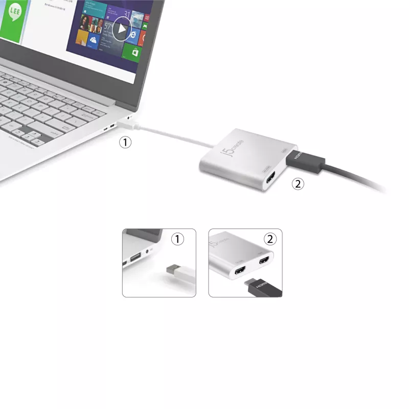 j5create JUA365 USB™ 3.0 na Dual HDMI adapter do wielu monitorów, srebrny