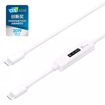 Kabel j5create JUCP14 USB-C™ 2.0 na USB-C™ z dynamicznym miernikiem mocy OLED, biały, 1,2 m
