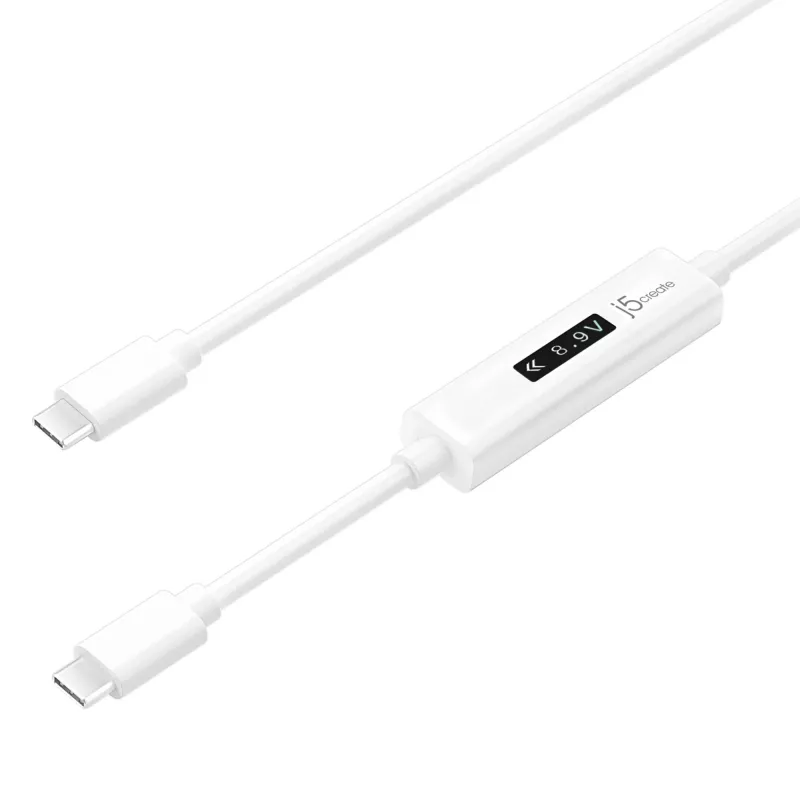 Kabel j5create JUCP14 USB-C™ 2.0 na USB-C™ z dynamicznym miernikiem mocy OLED, biały, 1,2 m