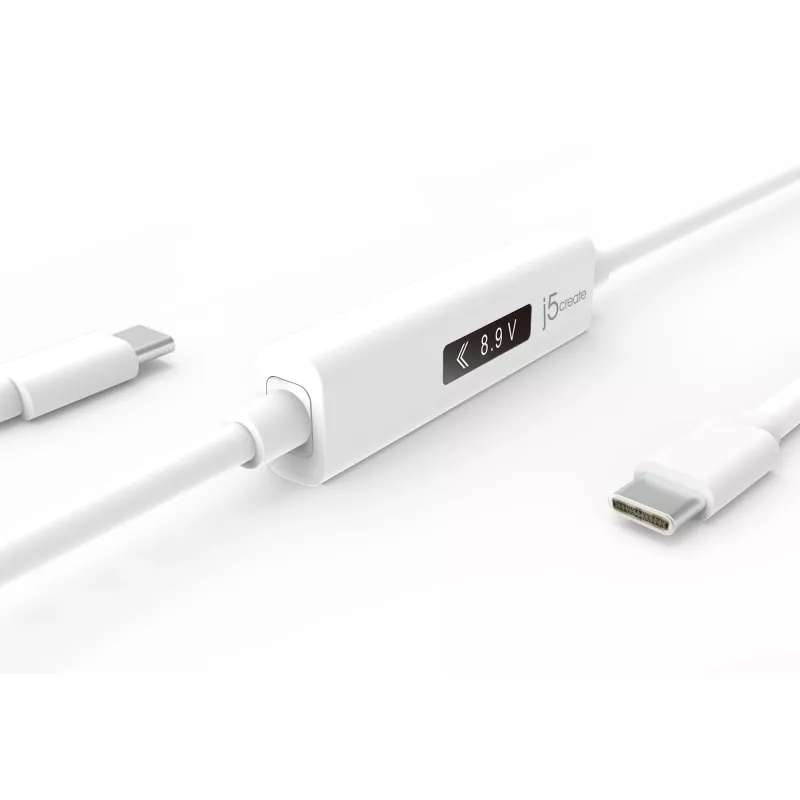Kabel j5create JUCP14 USB-C™ 2.0 na USB-C™ z dynamicznym miernikiem mocy OLED, biały, 1,2 m