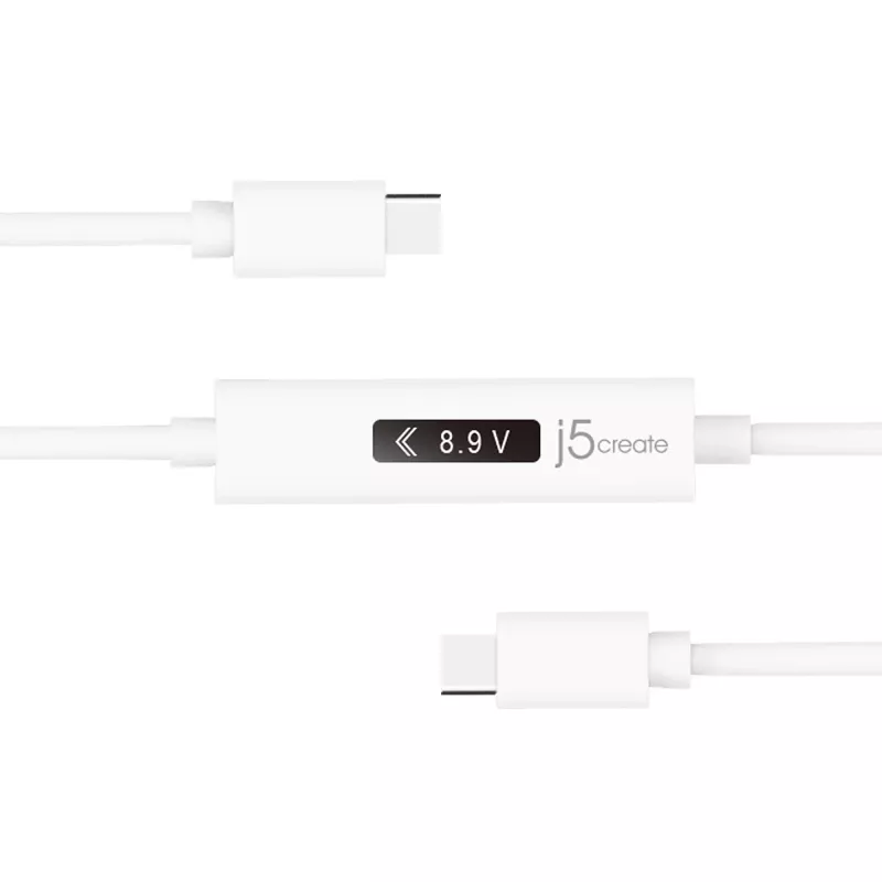 Kabel j5create JUCP14 USB-C™ 2.0 na USB-C™ z dynamicznym miernikiem mocy OLED, biały, 1,2 m