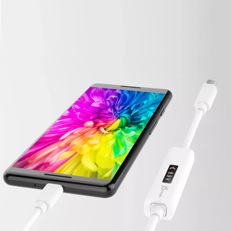 Kabel j5create JUCP14 USB-C™ 2.0 na USB-C™ z dynamicznym miernikiem mocy OLED, biały, 1,2 m